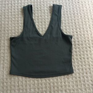 SHEIN Dark Green/Grey Sleeveless Fitted Crop Tank Top